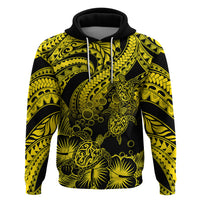 Custom Polynesian Hoodie Tribal Honu Turtle with Hibiscus Gold Version - Wonder Print Shop