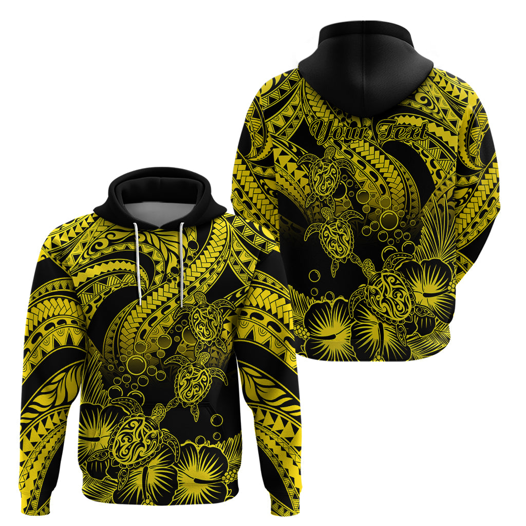 Custom Polynesian Hoodie Tribal Honu Turtle with Hibiscus Gold Version - Wonder Print Shop