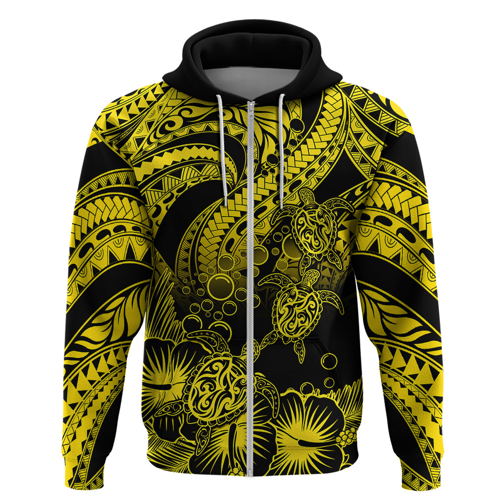 Custom Polynesian Hoodie Tribal Honu Turtle with Hibiscus Gold Version - Wonder Print Shop