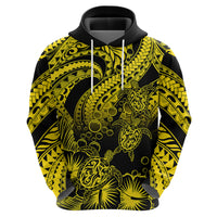 Custom Polynesian Hoodie Tribal Honu Turtle with Hibiscus Gold Version - Wonder Print Shop
