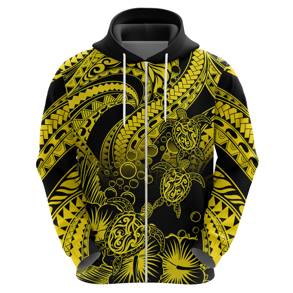 Custom Polynesian Hoodie Tribal Honu Turtle with Hibiscus Gold Version - Wonder Print Shop