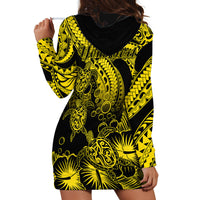Personalised Polynesian Hoodie Dress Tribal Honu Turtle with Hibiscus Gold Version - Wonder Print Shop