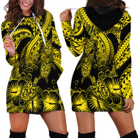 Personalised Polynesian Hoodie Dress Tribal Honu Turtle with Hibiscus Gold Version - Wonder Print Shop