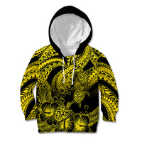 Personalised Polynesian Kid Hoodie Tribal Honu Turtle with Hibiscus Gold Version - Wonder Print Shop