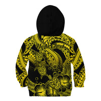 Personalised Polynesian Kid Hoodie Tribal Honu Turtle with Hibiscus Gold Version - Wonder Print Shop