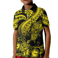 Custom Polynesian Polo Shirt for Kid Tribal Honu Turtle with Hibiscus Gold Version - Wonder Print Shop