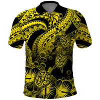 Custom Polynesian Polo Shirt Tribal Honu Turtle with Hibiscus Gold Version - Wonder Print Shop