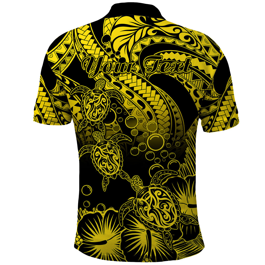 Custom Polynesian Polo Shirt Tribal Honu Turtle with Hibiscus Gold Version - Wonder Print Shop