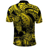 Custom Polynesian Polo Shirt Tribal Honu Turtle with Hibiscus Gold Version - Wonder Print Shop
