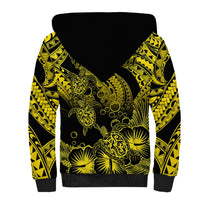 Personalised Polynesian Sherpa Hoodie Tribal Honu Turtle with Hibiscus Gold Version - Wonder Print Shop