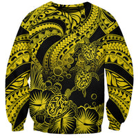 Personalised Polynesian Sweatshirt Tribal Honu Turtle with Hibiscus Gold Version - Wonder Print Shop