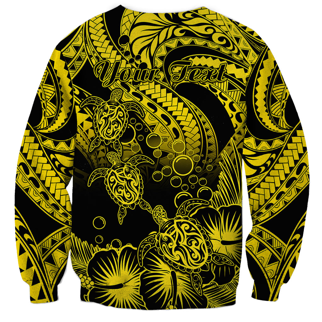 Personalised Polynesian Sweatshirt Tribal Honu Turtle with Hibiscus Gold Version - Wonder Print Shop