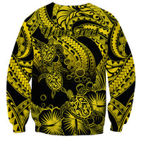Personalised Polynesian Sweatshirt Tribal Honu Turtle with Hibiscus Gold Version - Wonder Print Shop