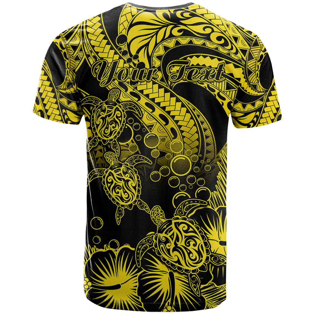 Personalised Polynesian T Shirt Tribal Honu Turtle with Hibiscus Gold Version - Wonder Print Shop
