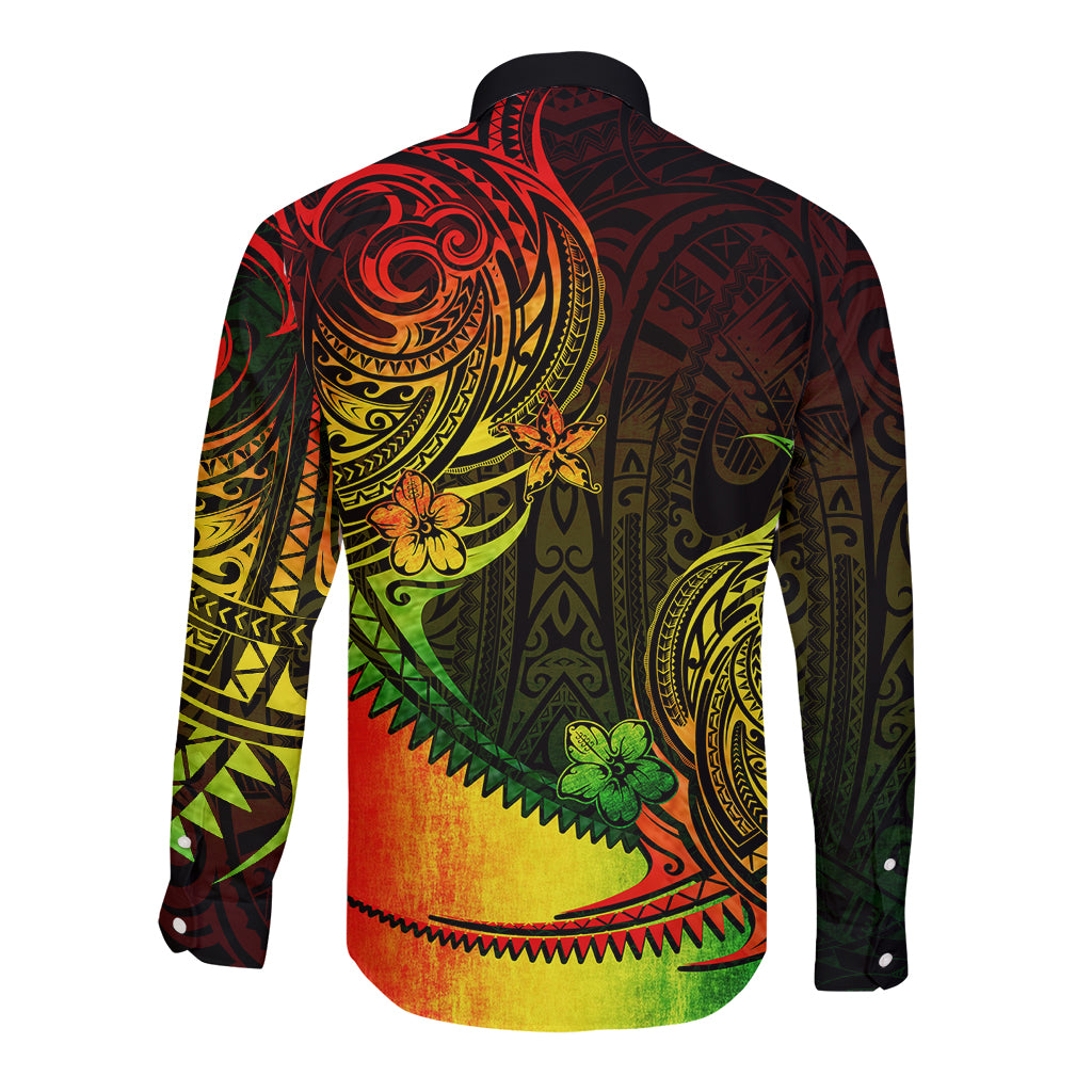 Personalised Polynesian Tribal Long Sleeve Button Shirt Unique Reggae - Wonder Print Shop