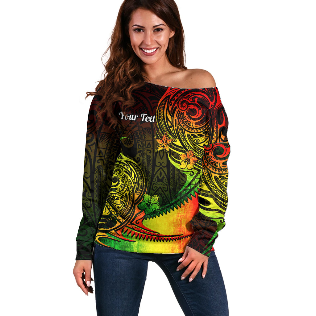 Personalised Polynesian Tribal Off Shoulder Sweater Unique Reggae - Wonder Print Shop