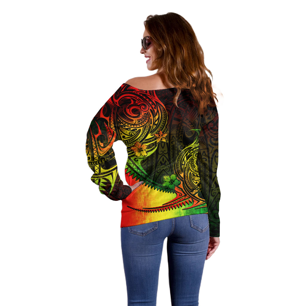 Personalised Polynesian Tribal Off Shoulder Sweater Unique Reggae - Wonder Print Shop