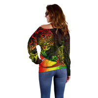 Personalised Polynesian Tribal Off Shoulder Sweater Unique Reggae - Wonder Print Shop