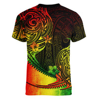 Personalised Polynesian Tribal Women V Neck T Shirt Unique Reggae - Wonder Print Shop