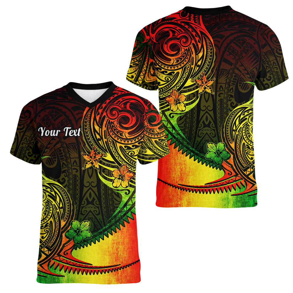 Personalised Polynesian Tribal Women V Neck T Shirt Unique Reggae - Wonder Print Shop