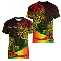 Personalised Polynesian Tribal Women V Neck T Shirt Unique Reggae - Wonder Print Shop