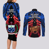 Samoa Couples Matching Long Sleeve Bodycon Dress and Long Sleeve Button Shirts Heritage Festival Samoan Tattoo With Ula Fala Kava Bowl - Wonder Print Shop