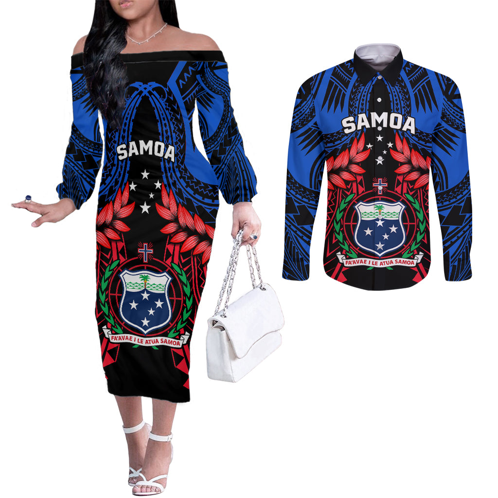 samoa-couples-matching-off-the-shoulder-long-sleeve-dress-and-long-sleeve-button-shirts-heritage-festival-samoan-tattoo-with-ula-fala-kava-bowl