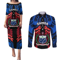 Samoa Couples Matching Puletasi Dress and Long Sleeve Button Shirts Heritage Festival Samoan Tattoo With Ula Fala Kava Bowl - Wonder Print Shop