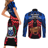 Samoa Couples Matching Short Sleeve Bodycon Dress and Long Sleeve Button Shirts Heritage Festival Samoan Tattoo With Ula Fala Kava Bowl - Wonder Print Shop