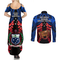 Samoa Couples Matching Summer Maxi Dress and Long Sleeve Button Shirts Heritage Festival Samoan Tattoo With Ula Fala Kava Bowl - Wonder Print Shop
