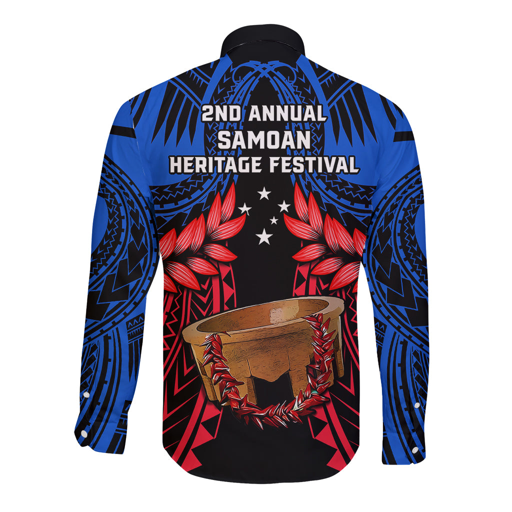 Samoa Long Sleeve Button Shirt Heritage Festival Samoan Tattoo With Ula Fala Kava Bowl - Wonder Print Shop