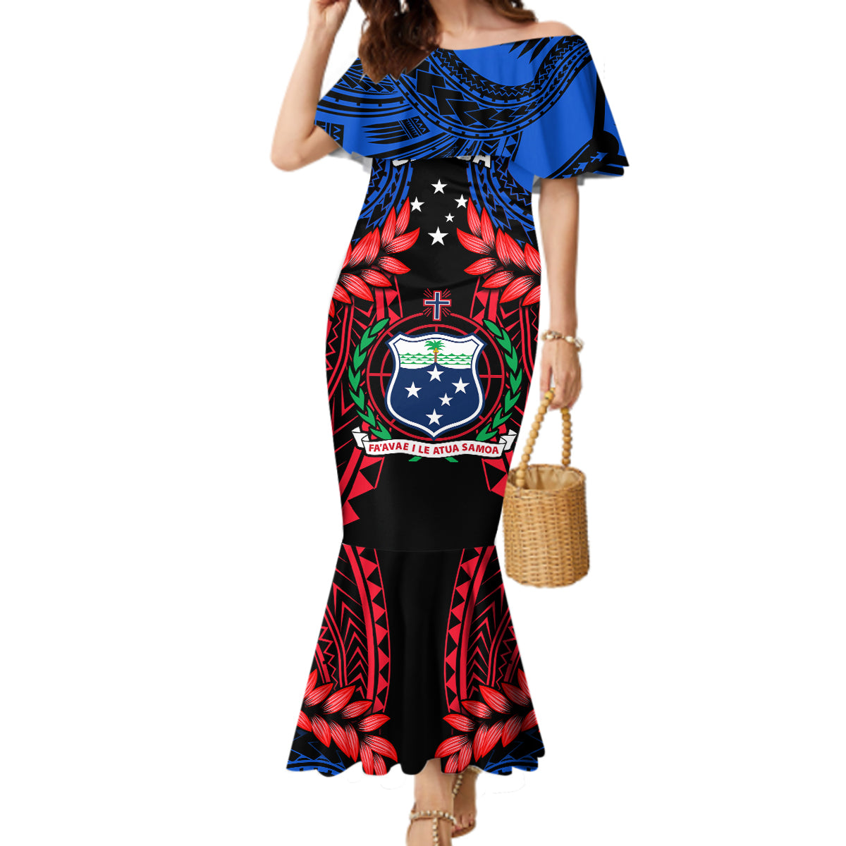 Samoa Mermaid Dress Heritage Festival Samoan Tattoo With Ula Fala Kava Bowl - Wonder Print Shop