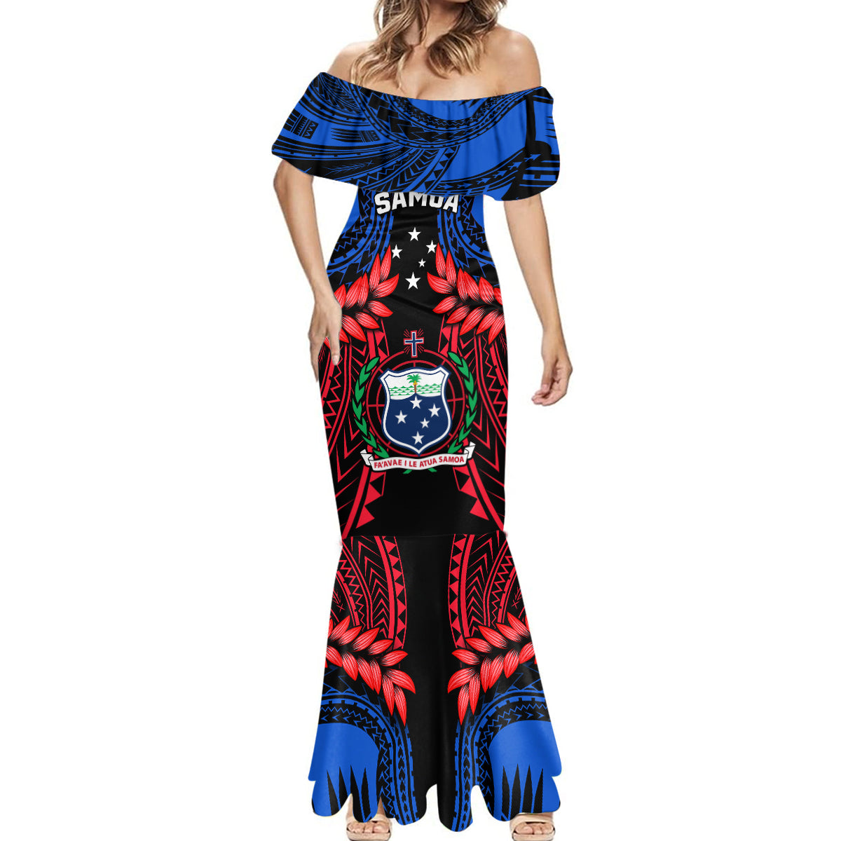 Samoa Mermaid Dress Heritage Festival Samoan Tattoo With Ula Fala Kava Bowl - Wonder Print Shop