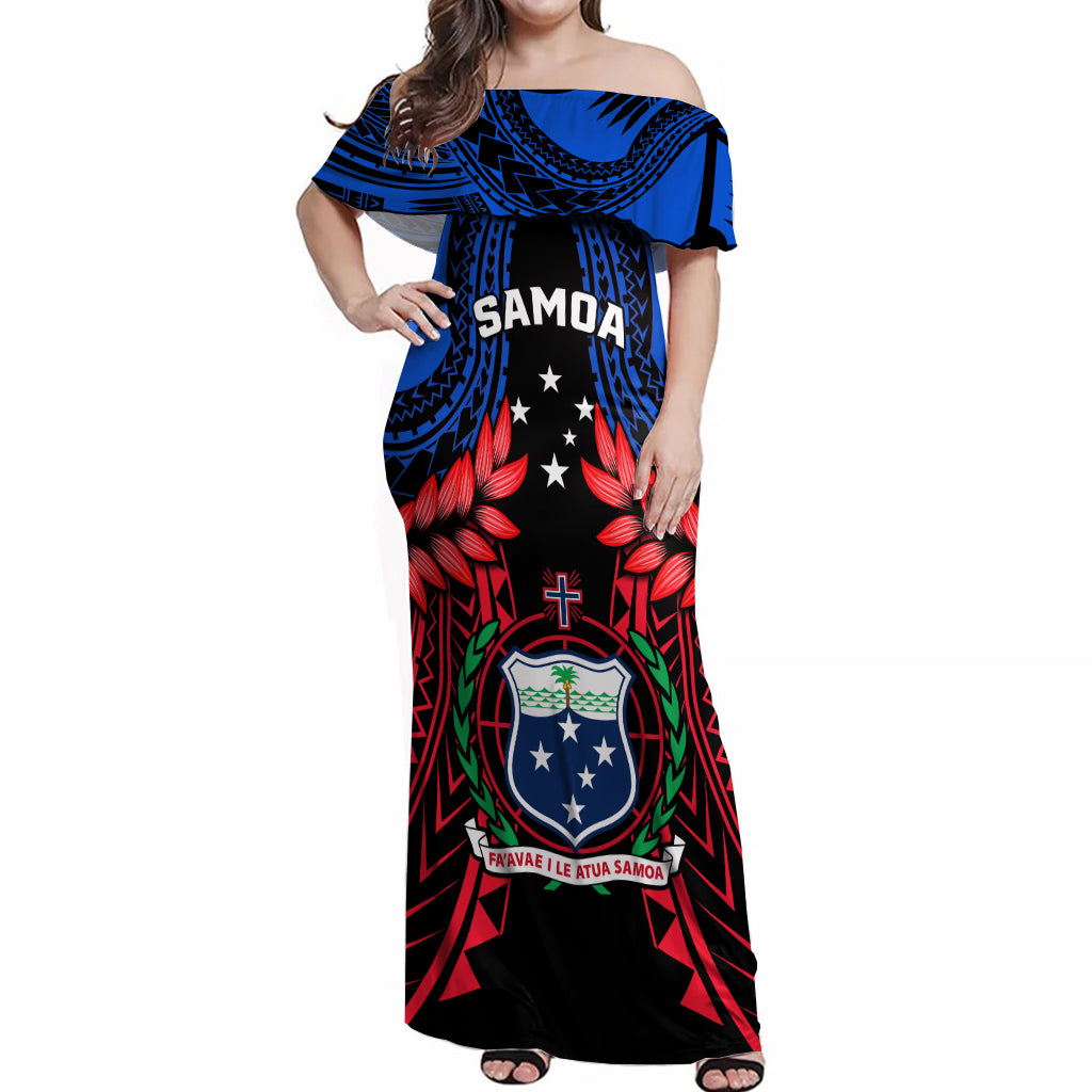 Samoa Off Shoulder Maxi Dress Heritage Festival Samoan Tattoo With Ula Fala Kava Bowl - Wonder Print Shop
