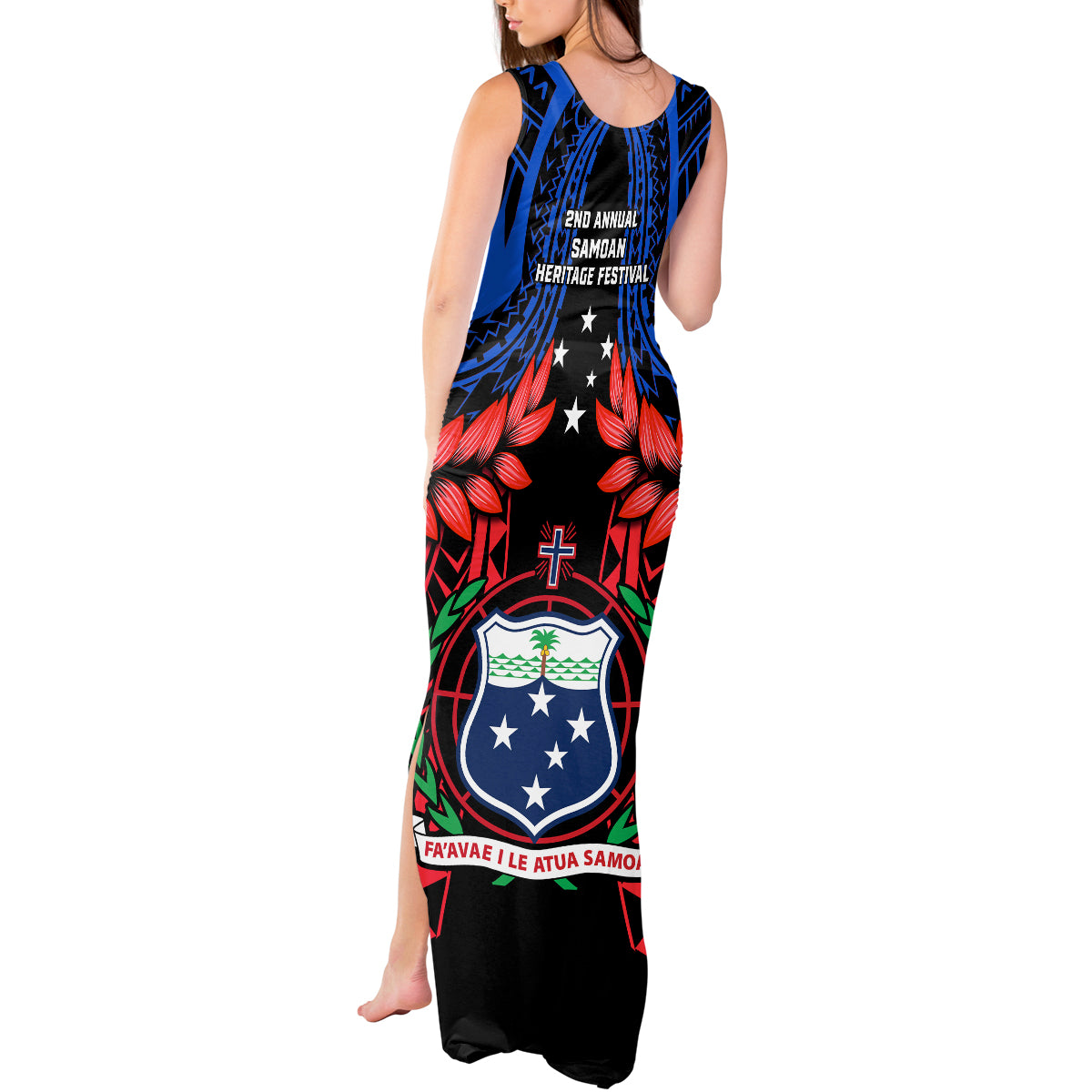 Samoa Tank Maxi Dress Heritage Festival Samoan Tattoo With Ula Fala Kava Bowl - Wonder Print Shop