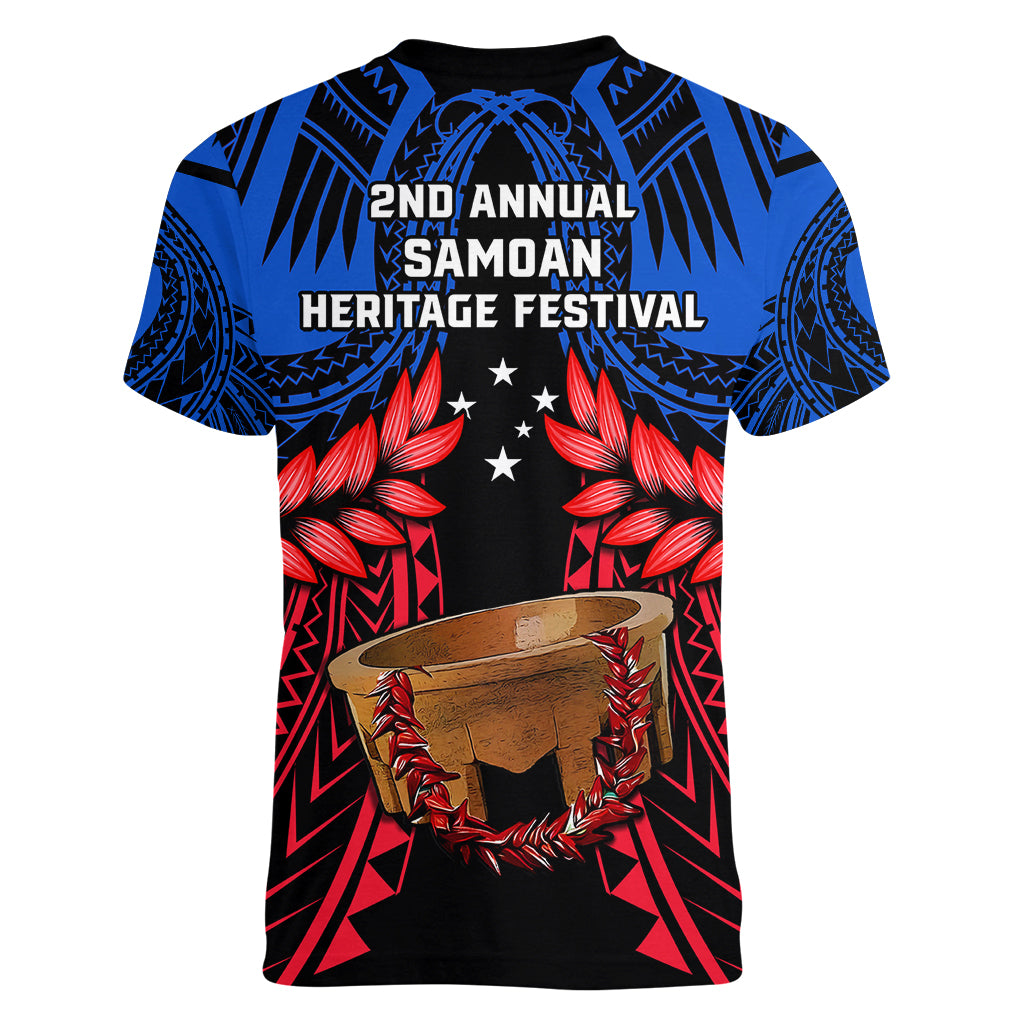 Samoa Women V Neck T Shirt Heritage Festival Samoan Tattoo With Ula Fala Kava Bowl - Wonder Print Shop