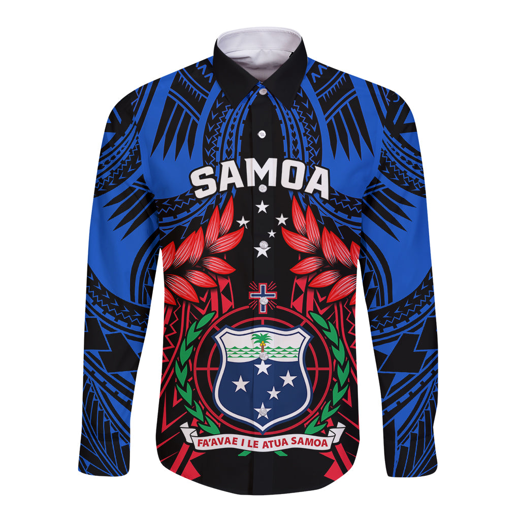 Personalised Samoa Long Sleeve Button Shirt Heritage Festival Samoan Tattoo With Ula Fala Kava Bowl - Wonder Print Shop
