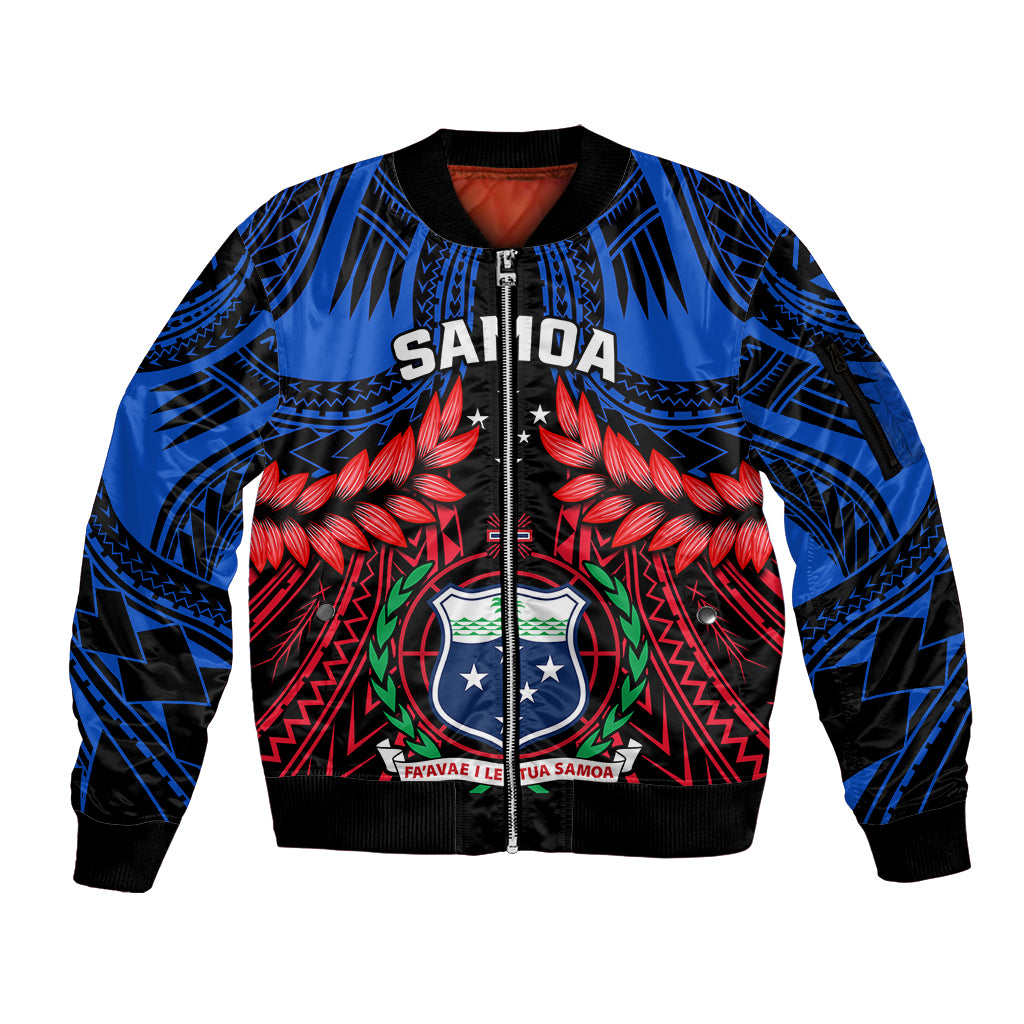 Personalised Samoa Sleeve Zip Bomber Jacket Heritage Festival Samoan Tattoo With Ula Fala Kava Bowl - Wonder Print Shop