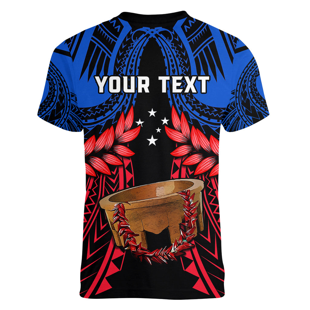 Personalised Samoa Women V Neck T Shirt Heritage Festival Samoan Tattoo With Ula Fala Kava Bowl - Wonder Print Shop
