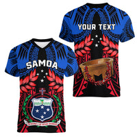 Personalised Samoa Women V Neck T Shirt Heritage Festival Samoan Tattoo With Ula Fala Kava Bowl - Wonder Print Shop