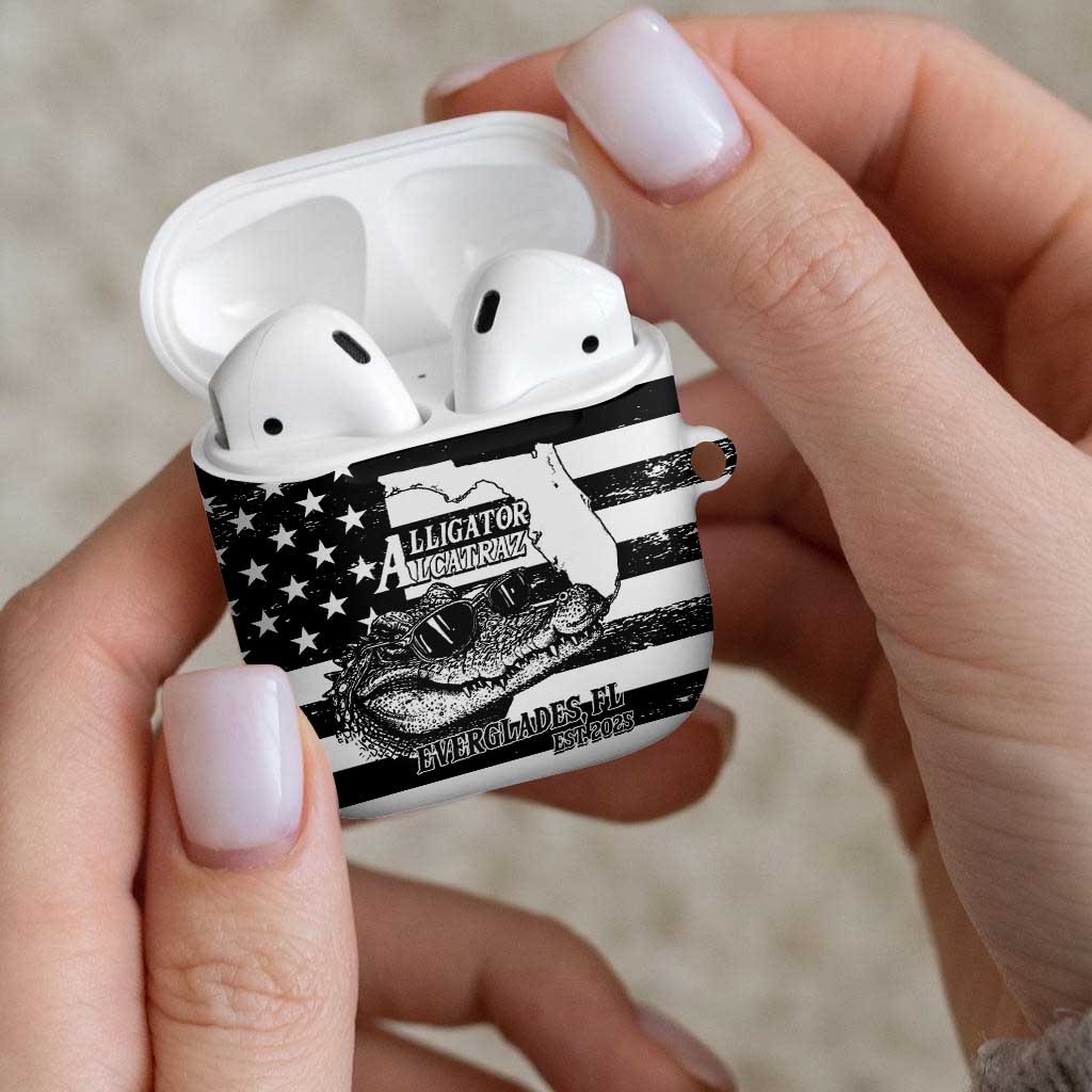 Alligator Alcatraz AirPods Case Cool Gator Everglades USA Grunge Flag - Wonder Print Shop