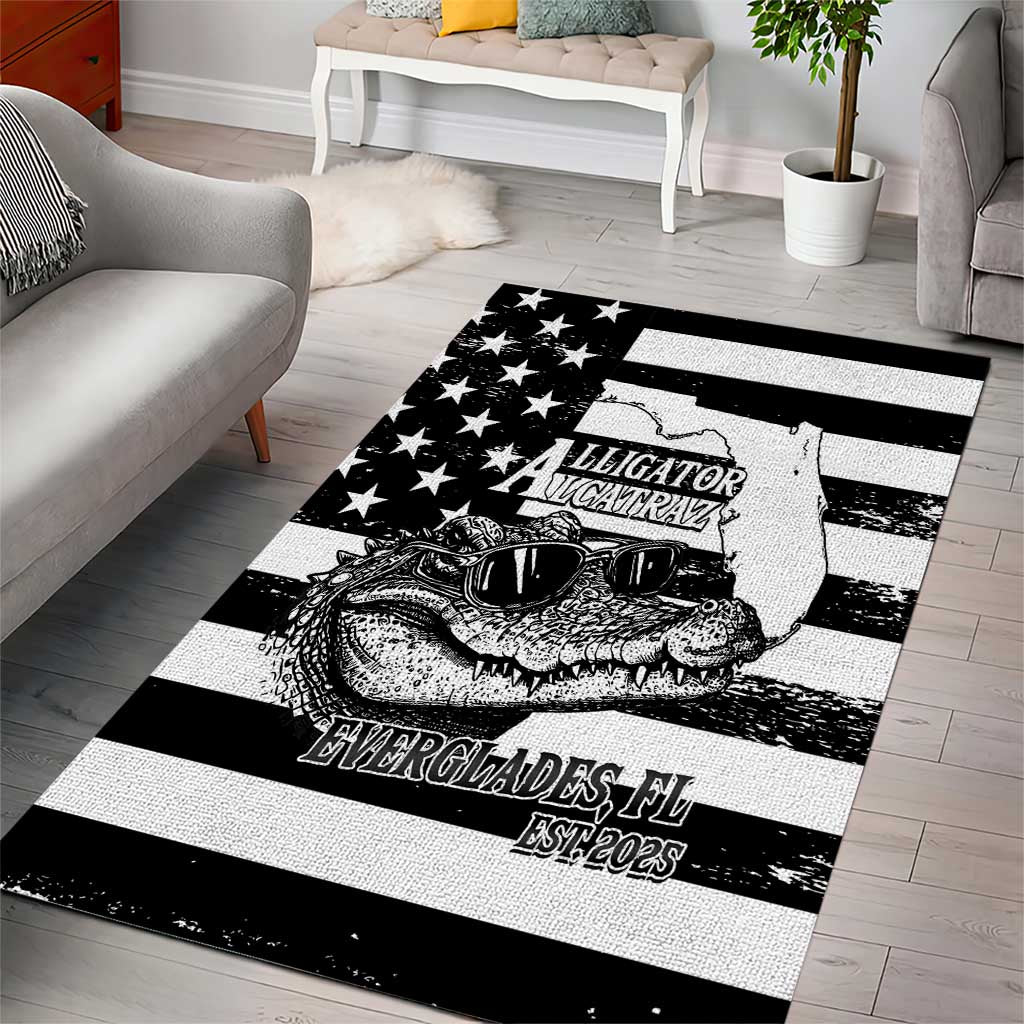 Alligator Alcatraz Area Rug Cool Gator Everglades USA Grunge Flag - Wonder Print Shop