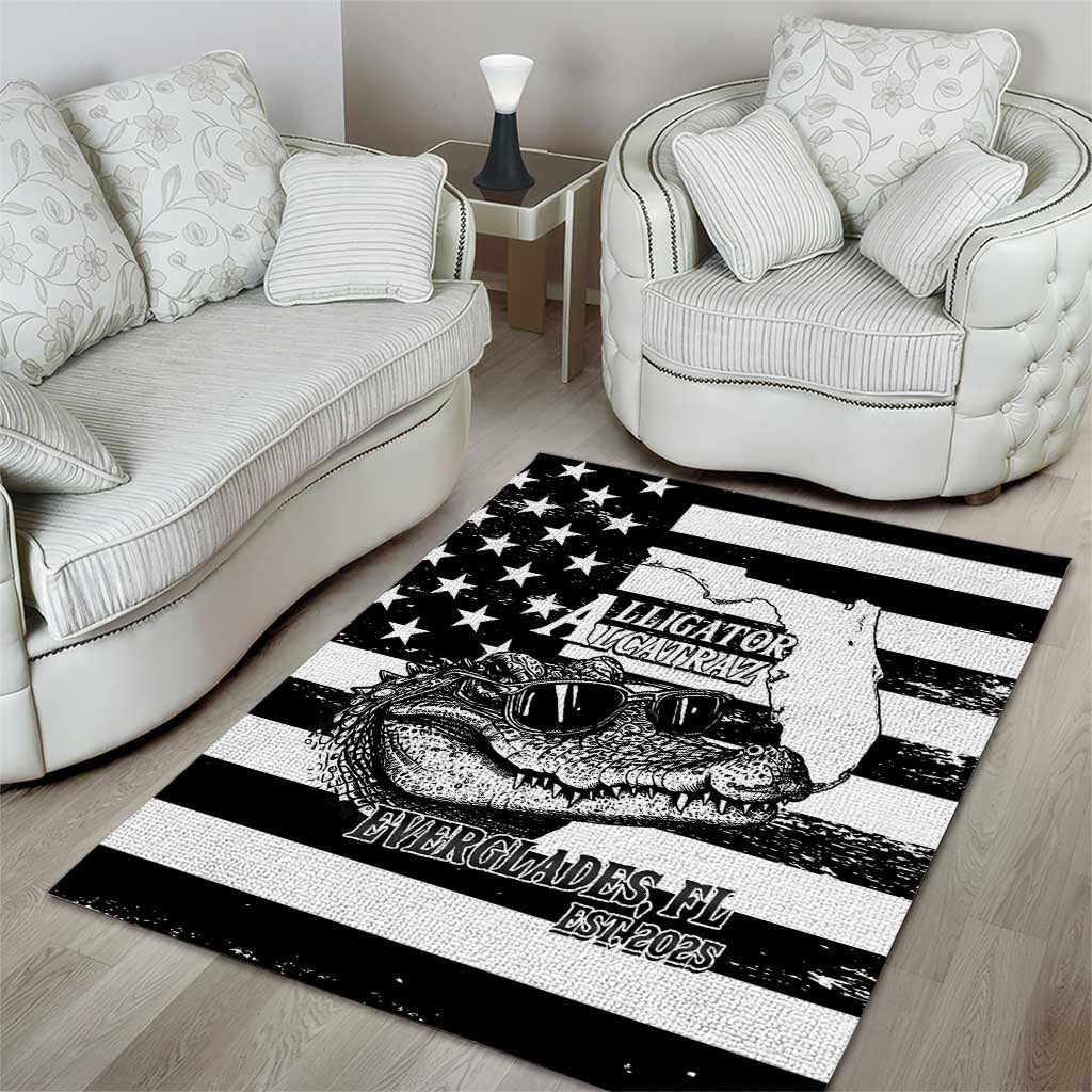 Alligator Alcatraz Area Rug Cool Gator Everglades USA Grunge Flag - Wonder Print Shop
