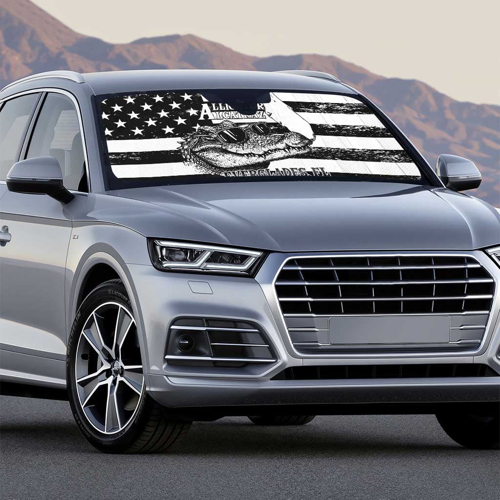Alligator Alcatraz Auto Sun Shade Cool Gator Everglades USA Grunge Flag - Wonder Print Shop