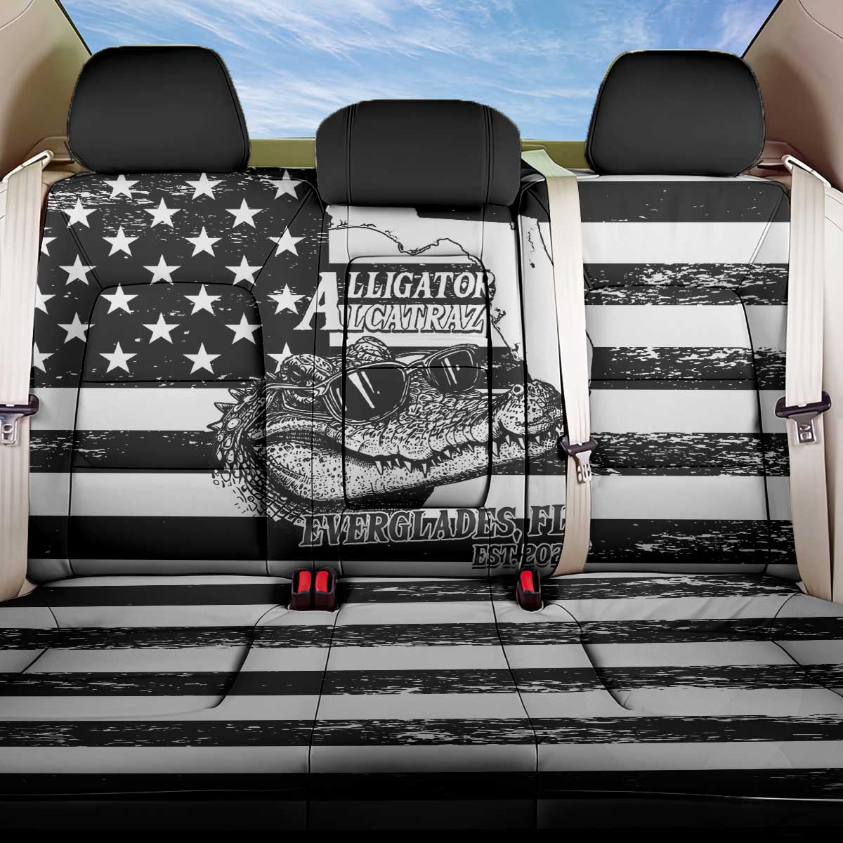 Alligator Alcatraz Back Car Seat Cover Cool Gator Everglades USA Grunge Flag - Wonder Print Shop