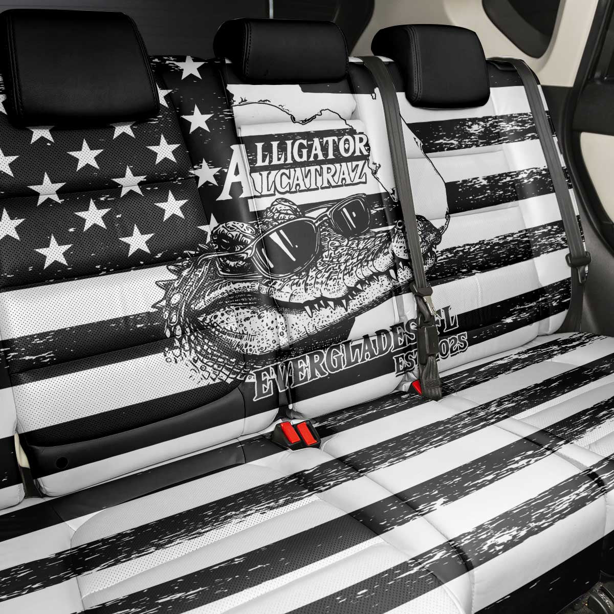 Alligator Alcatraz Back Car Seat Cover Cool Gator Everglades USA Grunge Flag - Wonder Print Shop