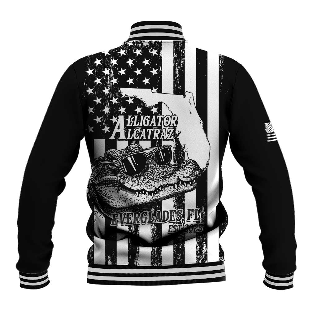 Alligator Alcatraz Baseball Jacket Cool Gator Everglades USA Grunge Flag - Wonder Print Shop