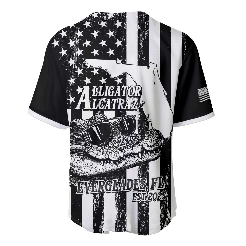 Alligator Alcatraz Baseball Jersey Cool Gator Everglades USA Grunge Flag - Wonder Print Shop