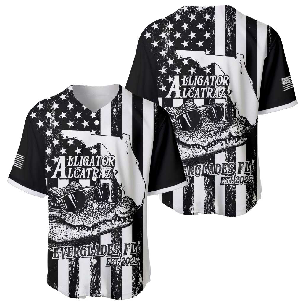 Alligator Alcatraz Baseball Jersey Cool Gator Everglades USA Grunge Flag - Wonder Print Shop
