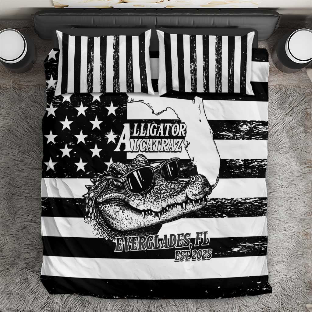 Alligator Alcatraz Bedding Set Cool Gator Everglades USA Grunge Flag - Wonder Print Shop